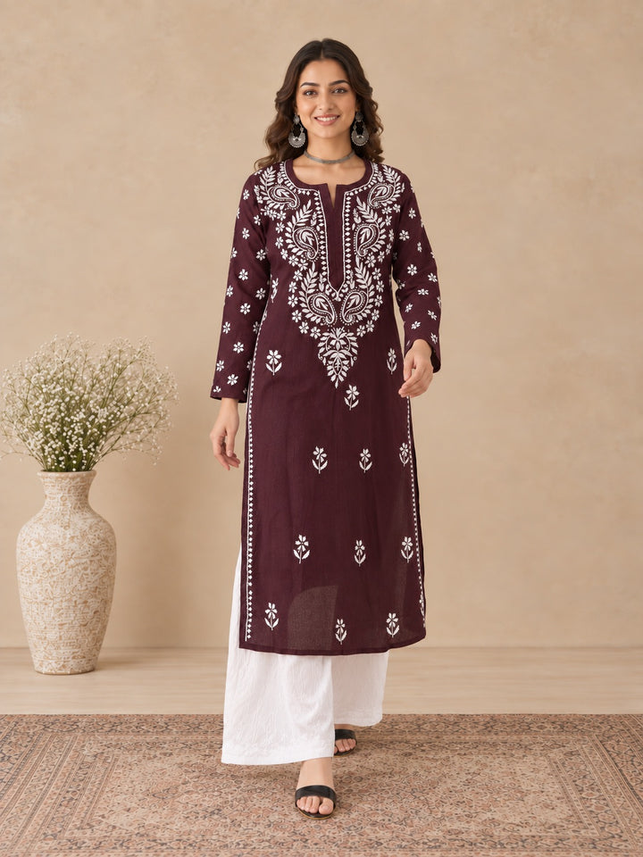 Lata Cotton Chikankari Basic Straight Kurta