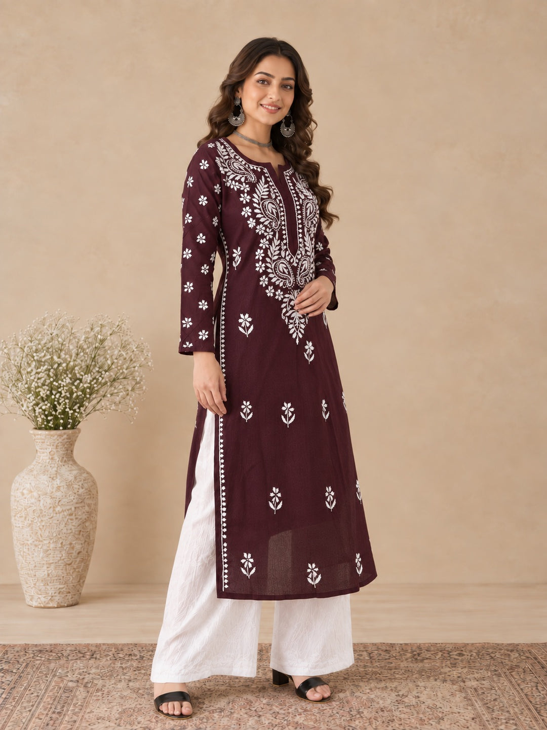 Lata Cotton Chikankari Basic Straight Kurta