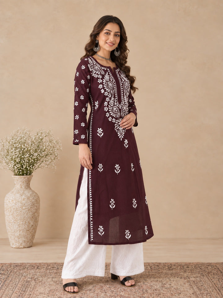 Lata Cotton Chikankari Basic Straight Kurta