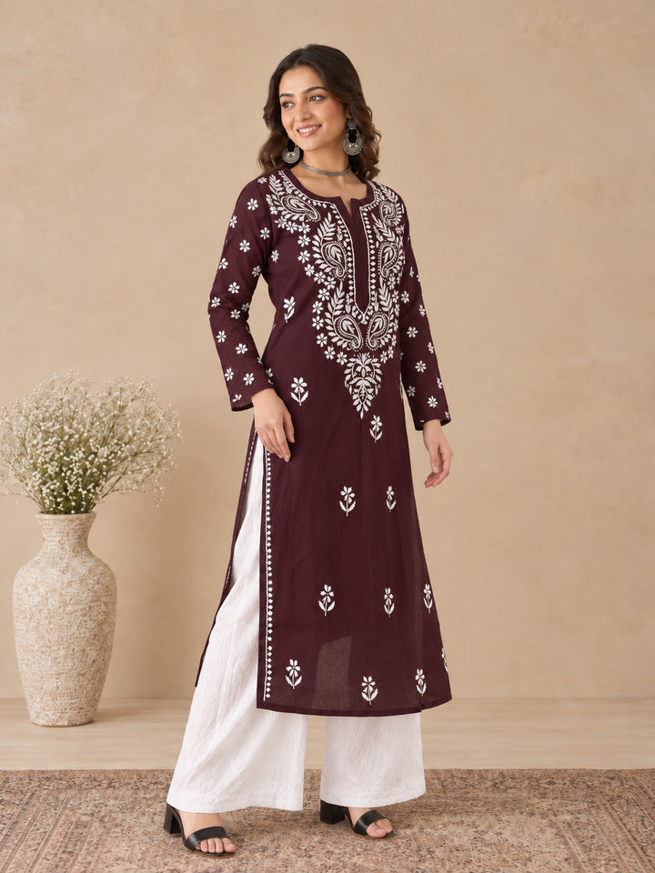 Lata Cotton Chikankari Basic Straight Kurta