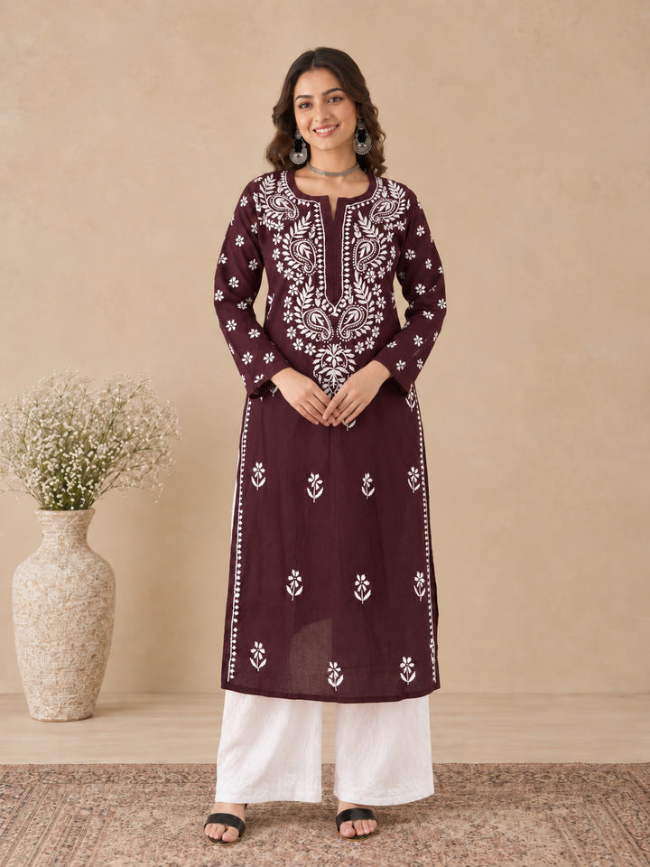 Lata Cotton Chikankari Basic Straight Kurta