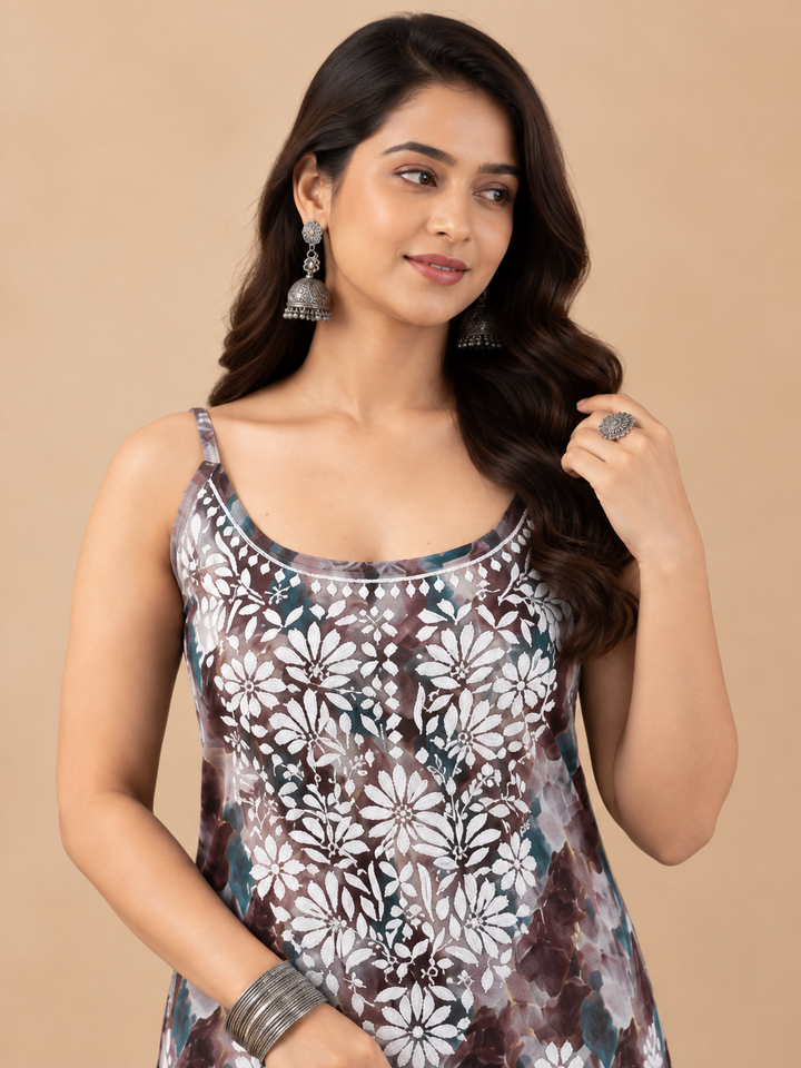 Chitra Mulmul Chikankari Strappy Straight Kurta