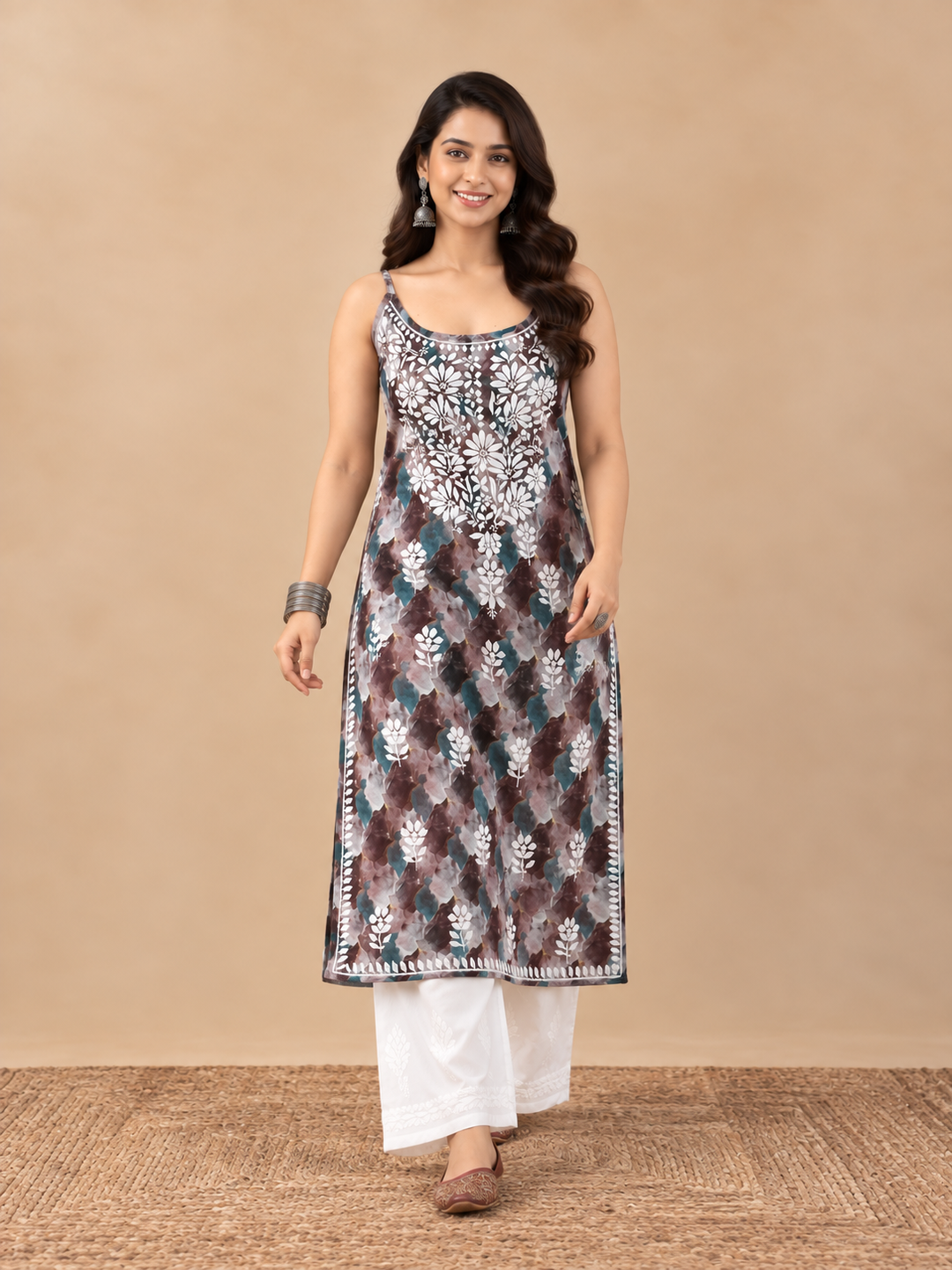 Chitra Mulmul Chikankari Strappy Straight Kurta