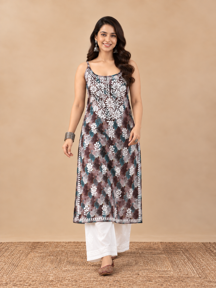 Chitra Mulmul Chikankari Strappy Straight Kurta