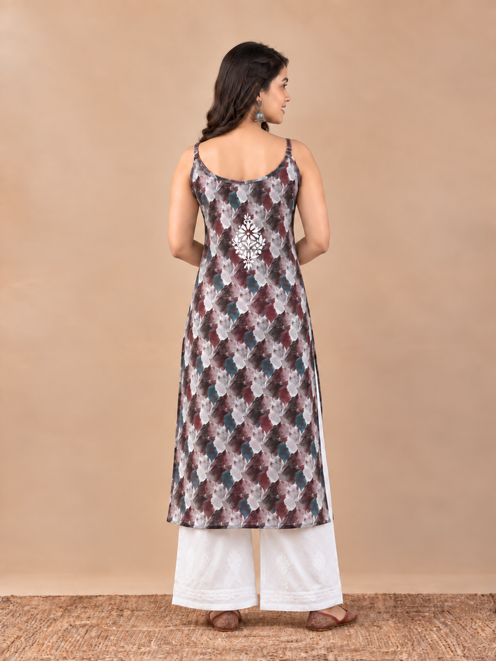 Chitra Mulmul Chikankari Strappy Straight Kurta