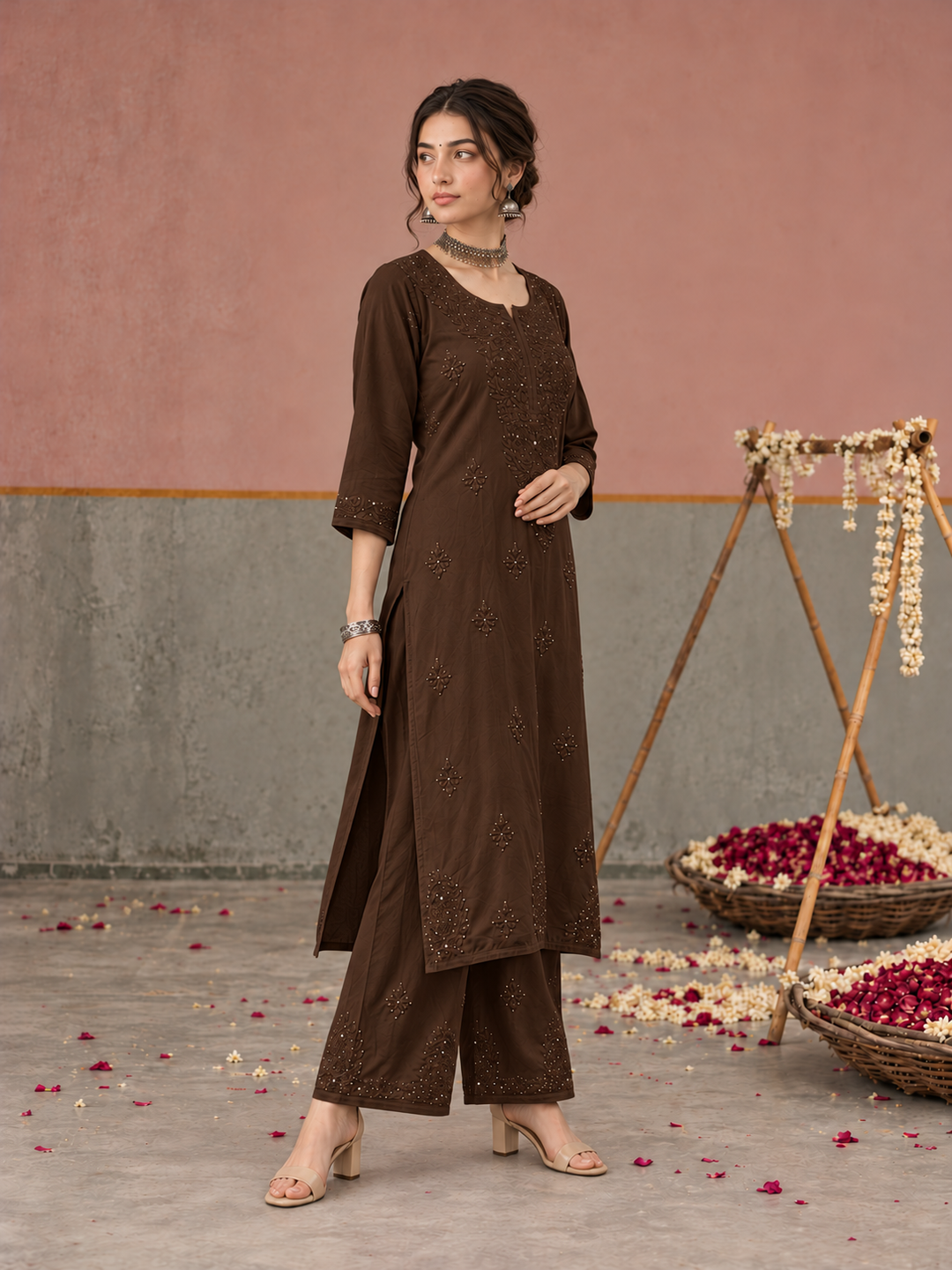 Avika Rayon Chikankari Mukaish Co-ord Set
