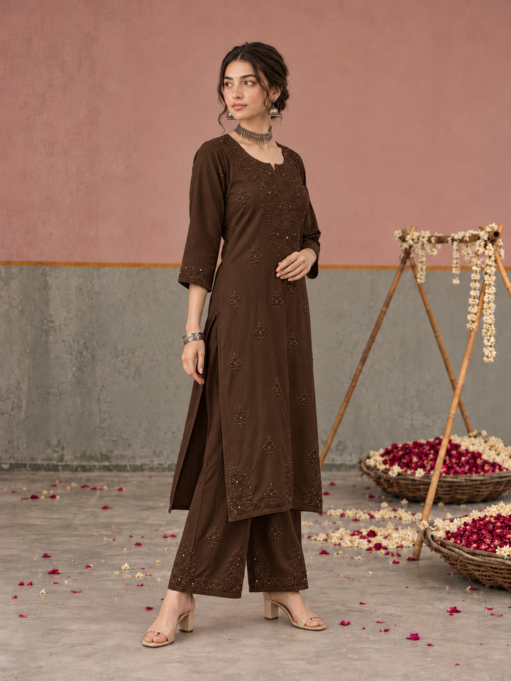 Avika Rayon Chikankari Mukaish Co-ord Set