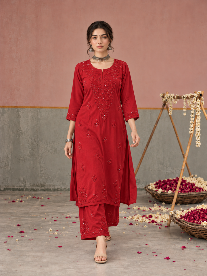 Avika Rayon Chikankari Mukaish Co-ord Set