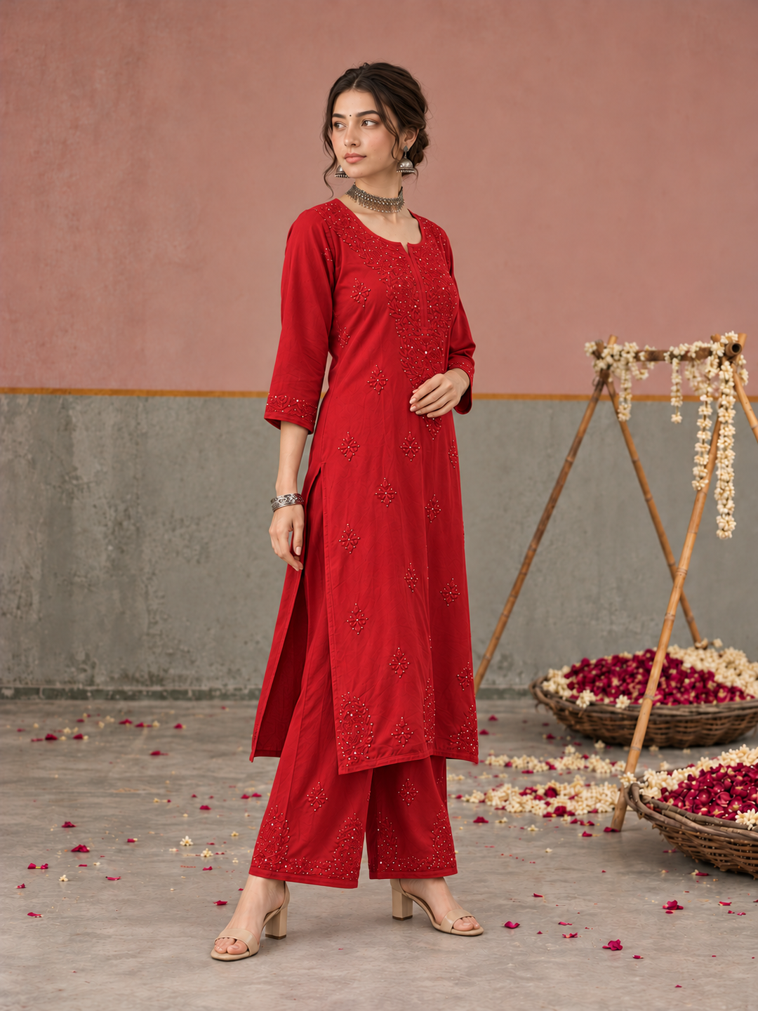 Avika Rayon Chikankari Mukaish Co-ord Set