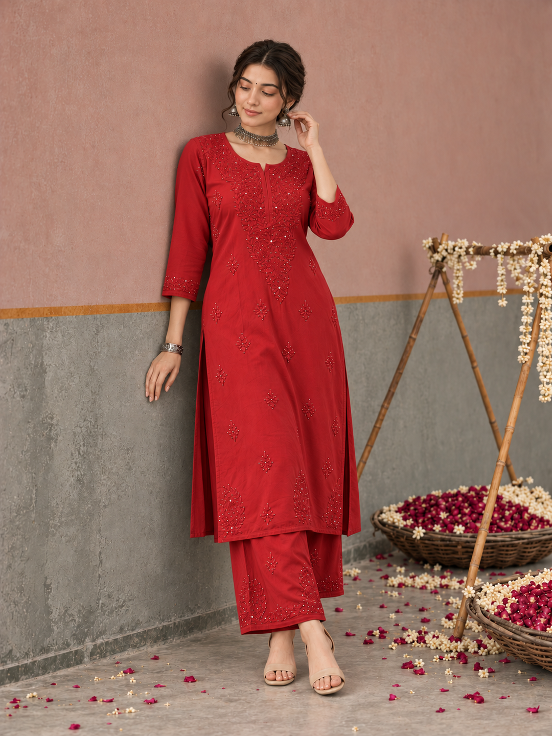 Avika Rayon Chikankari Mukaish Co-ord Set