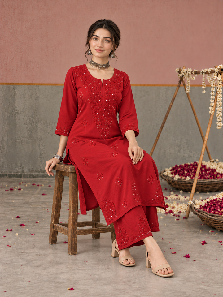 Avika Rayon Chikankari Mukaish Co-ord Set