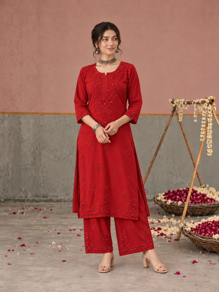 Avika Rayon Chikankari Mukaish Co-ord Set