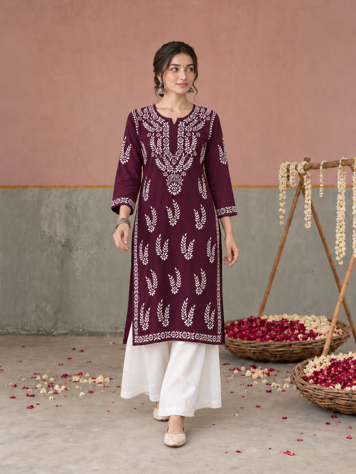 Vamika Chikankari Rayon Straight Kurta