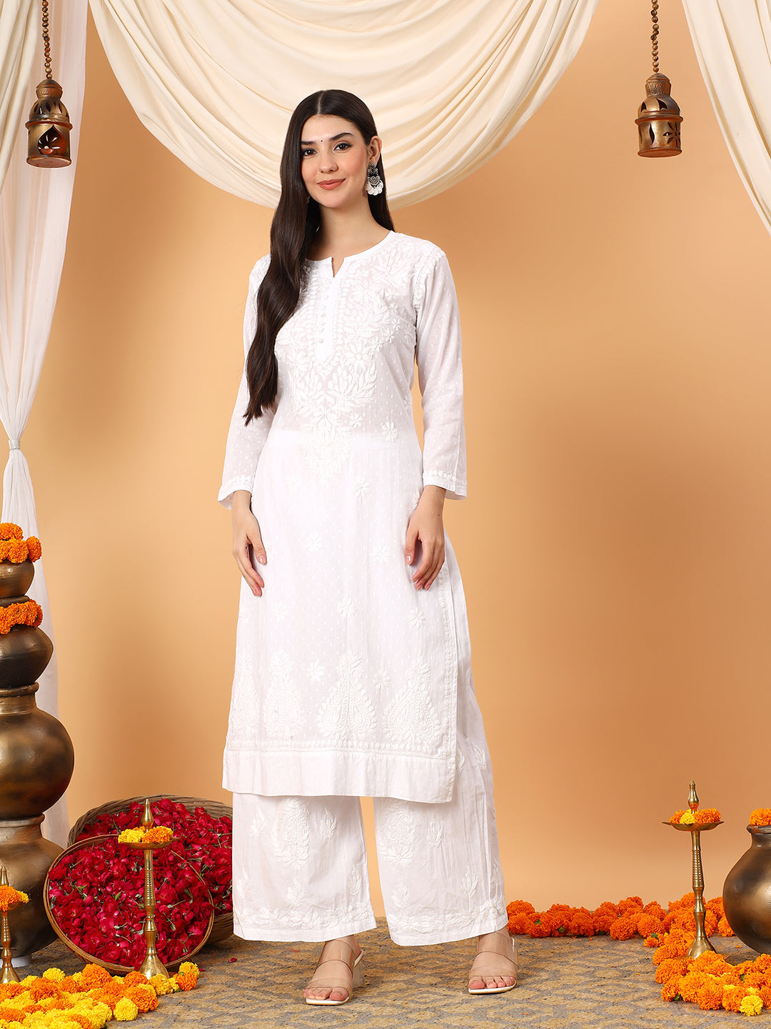 Deepika Chikankari Cotton Straight Kurta
