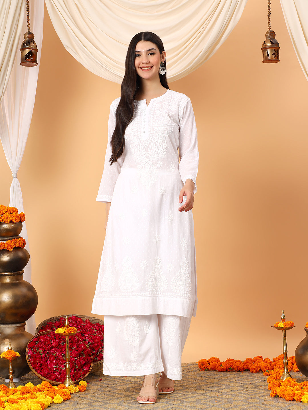 Deepika Chikankari Cotton Straight Kurta