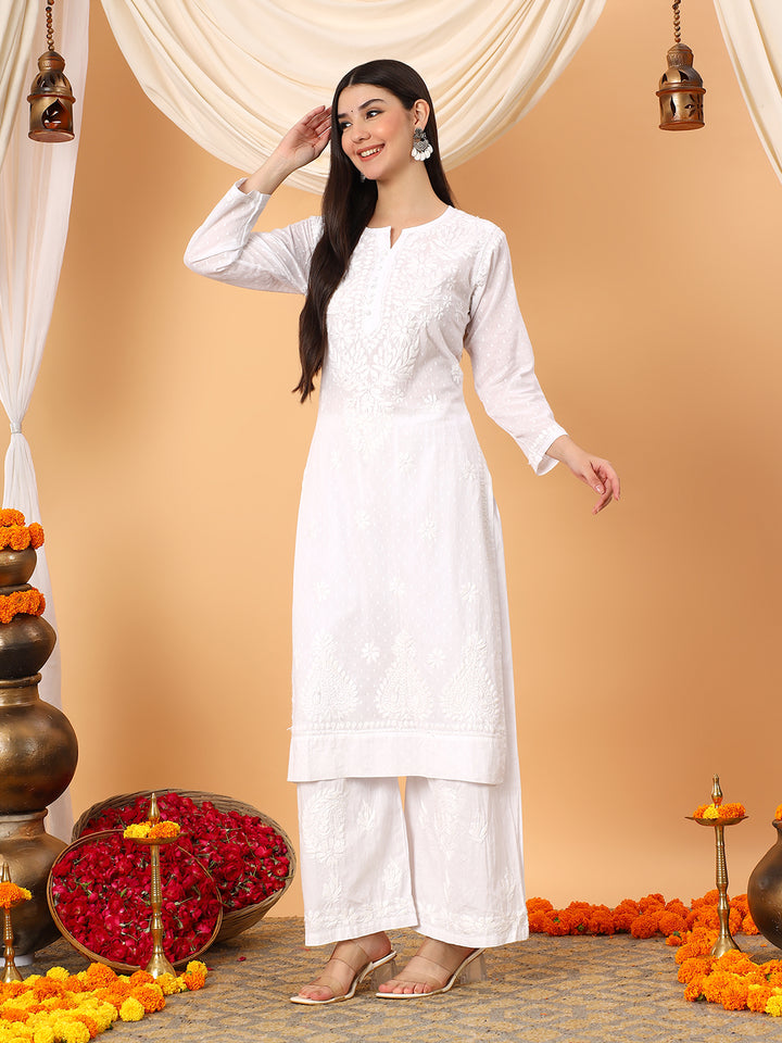 Deepika Chikankari Cotton Straight Kurta