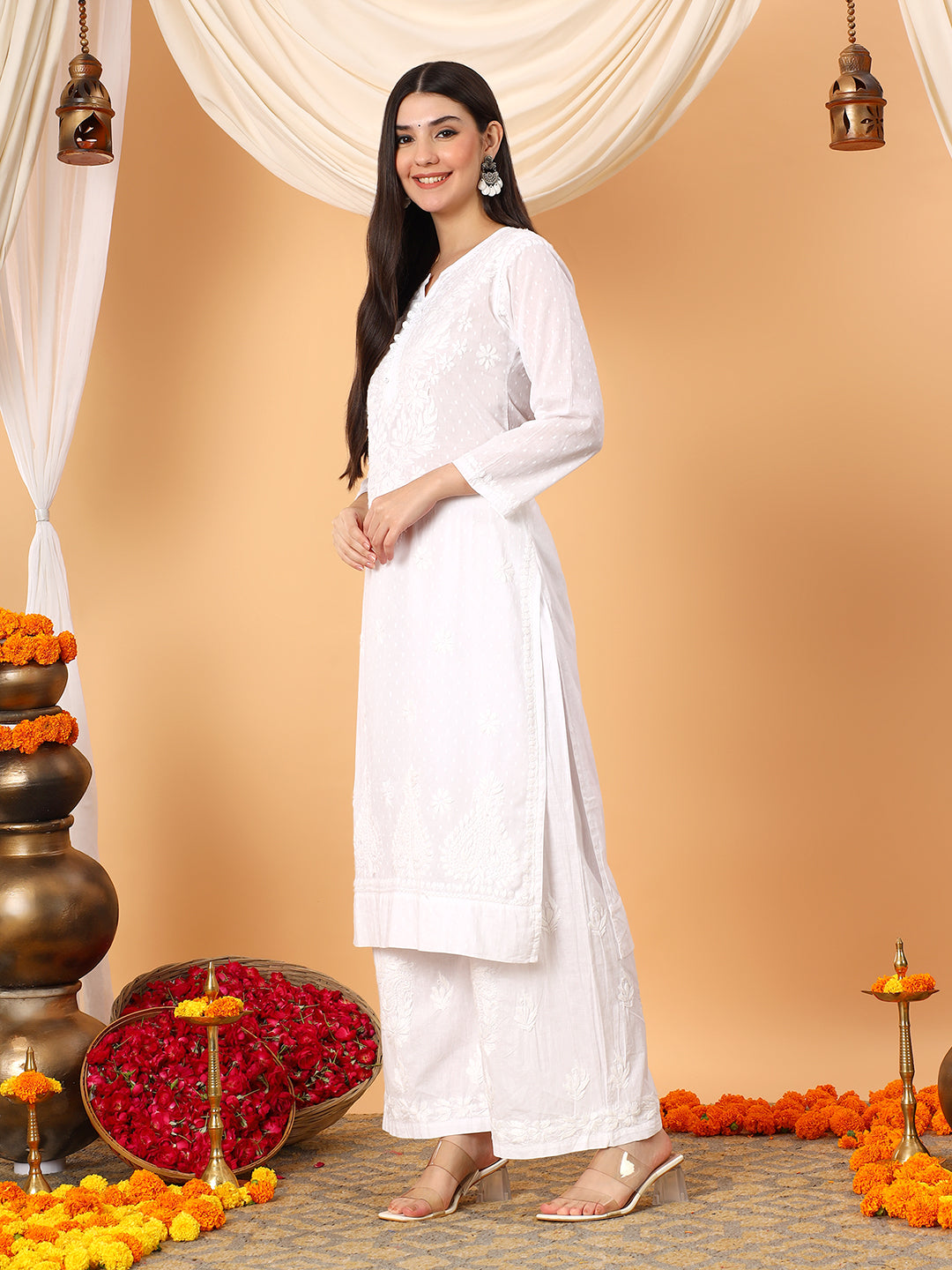 Deepika Chikankari Cotton Straight Kurta