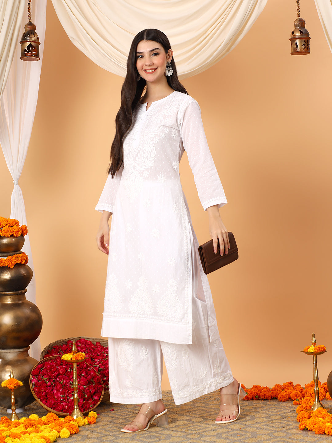 Deepika Chikankari Cotton Straight Kurta