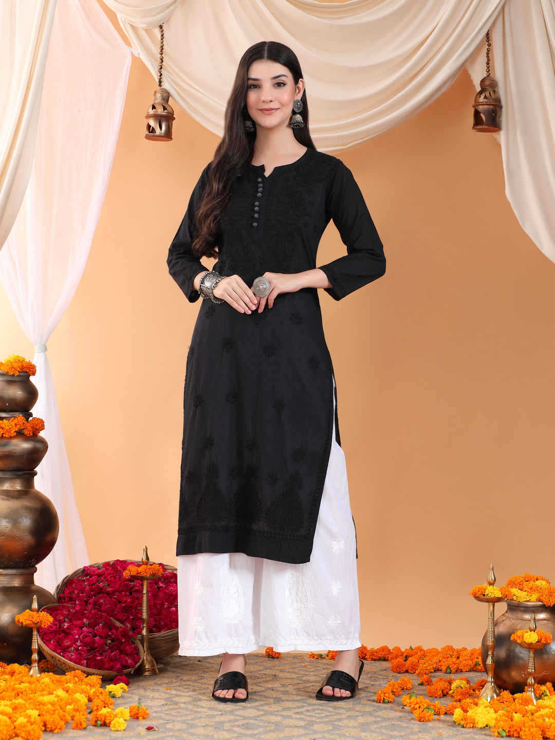 Deepika Chikankari Cotton Straight Kurta