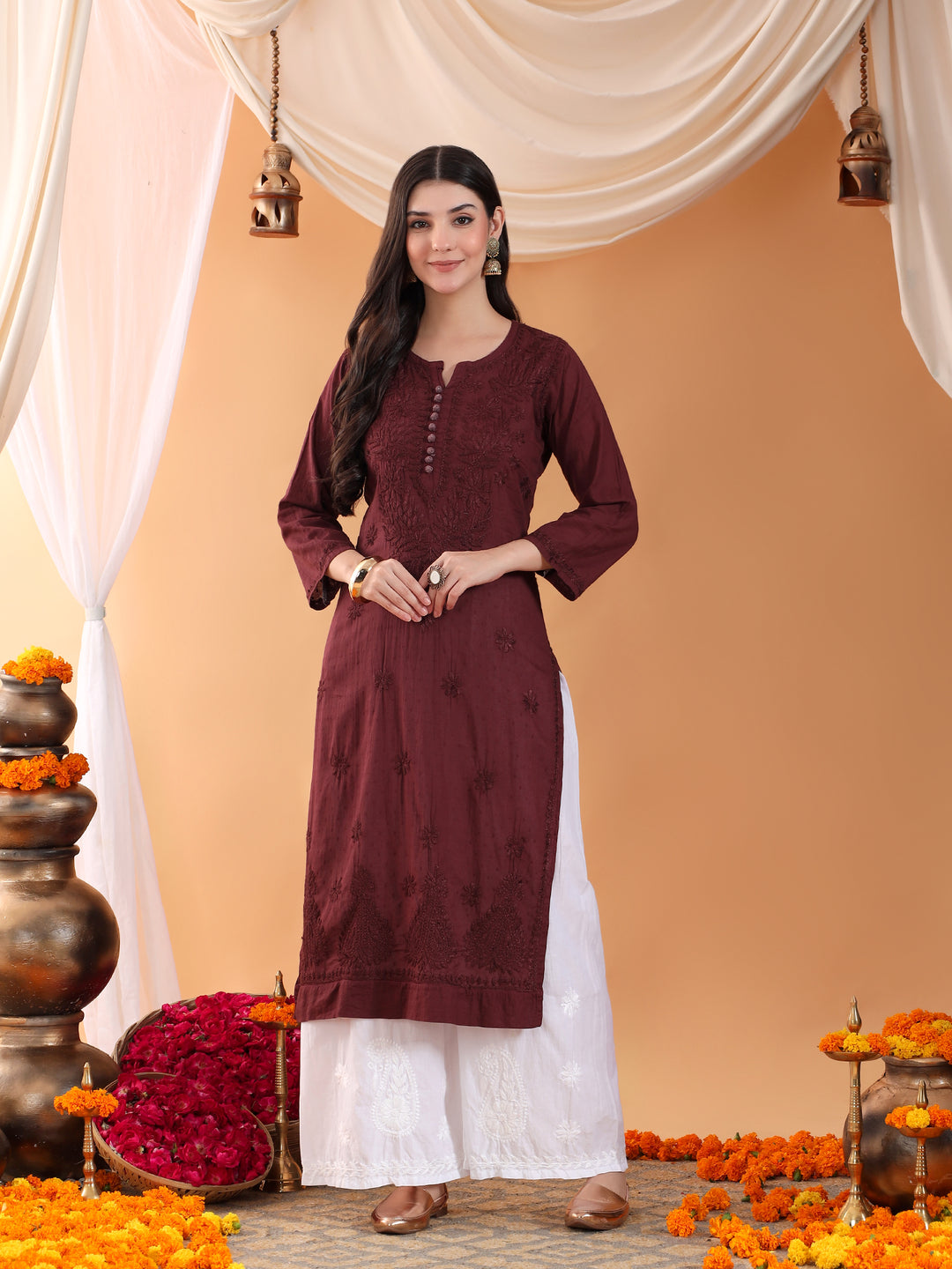 Deepika Chikankari Cotton Straight Kurta