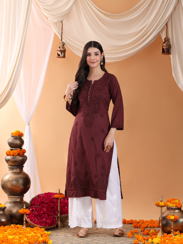 Deepika Chikankari Cotton Straight Kurta