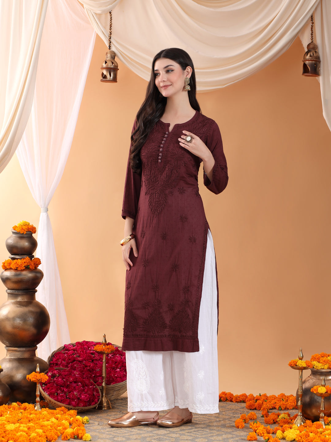 Deepika Chikankari Cotton Straight Kurta