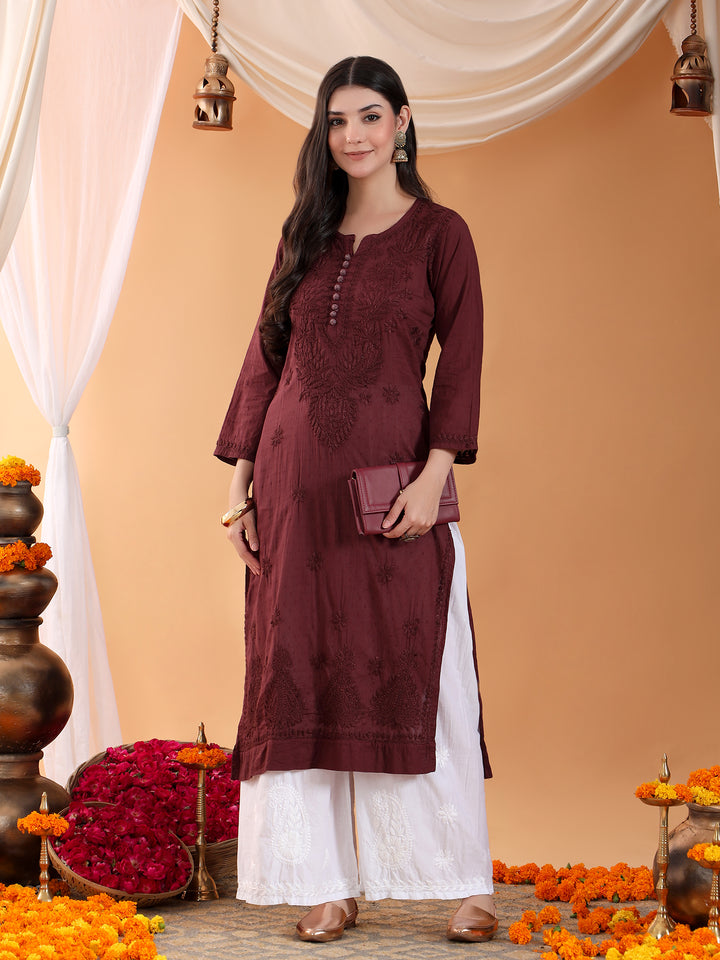 Deepika Chikankari Cotton Straight Kurta