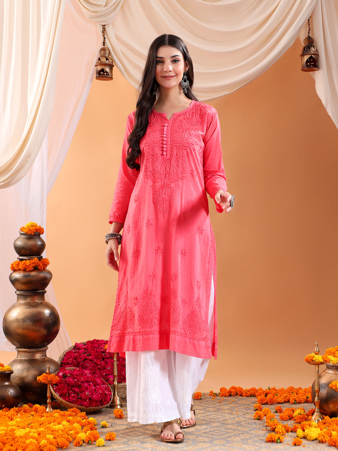 Deepika Chikankari Cotton Straight Kurta