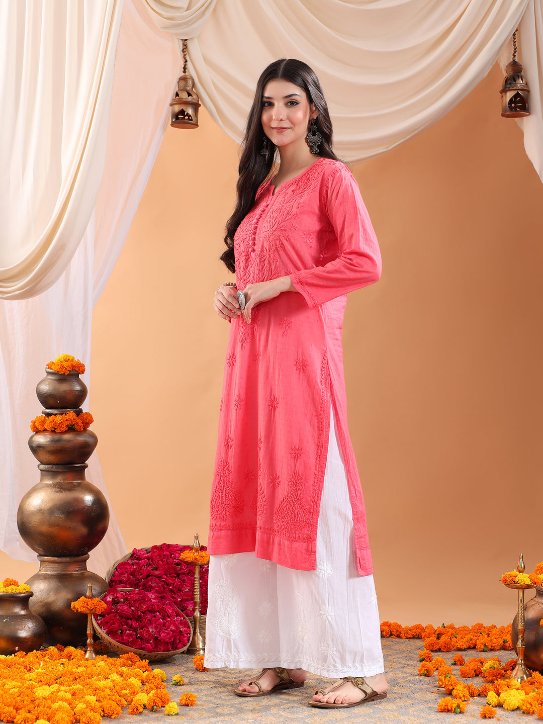 Deepika Chikankari Cotton Straight Kurta