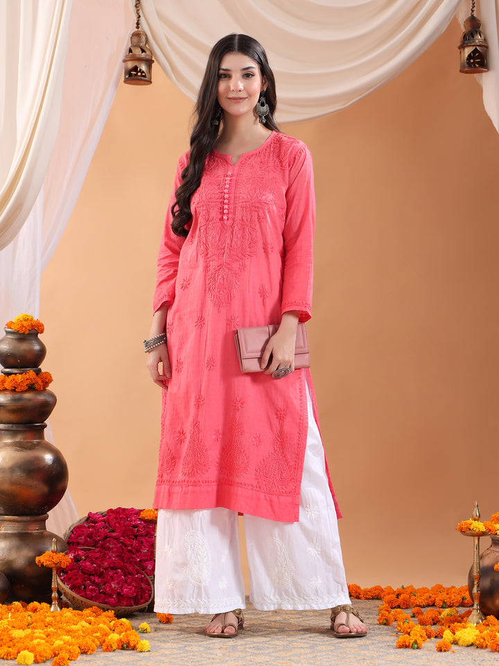 Deepika Chikankari Cotton Straight Kurta