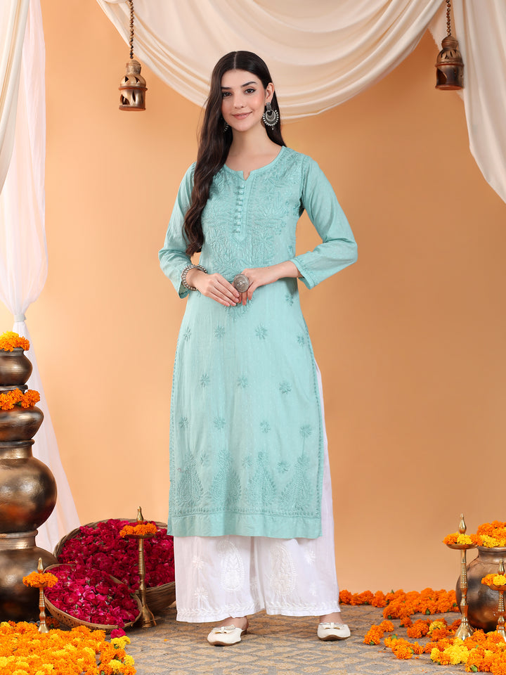 Deepika Chikankari Cotton Straight Kurta
