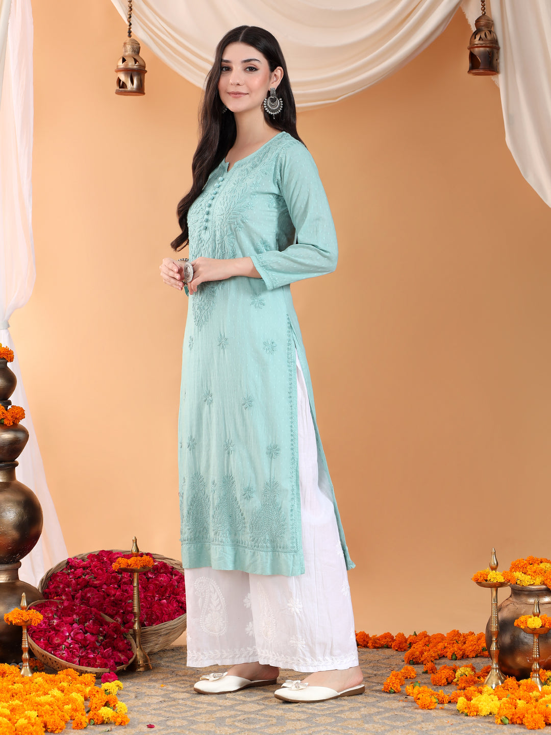 Deepika Chikankari Cotton Straight Kurta