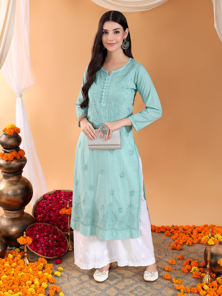 Deepika Chikankari Cotton Straight Kurta
