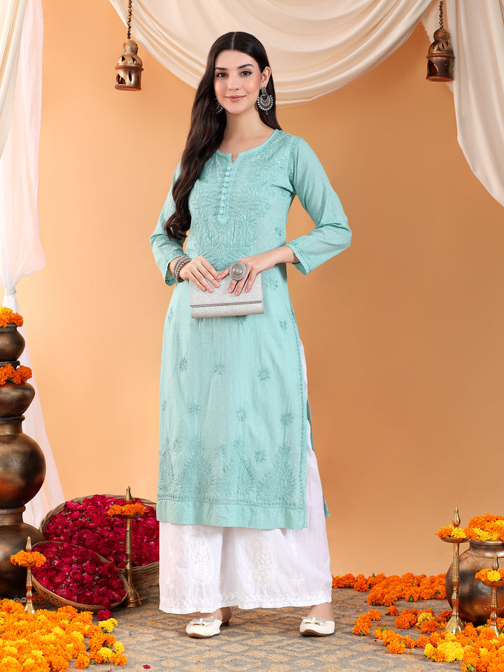 Deepika Chikankari Cotton Straight Kurta