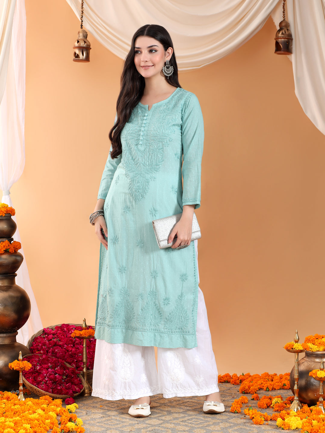 Deepika Chikankari Cotton Straight Kurta