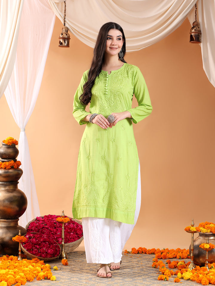 Deepika Chikankari Cotton Straight Kurta