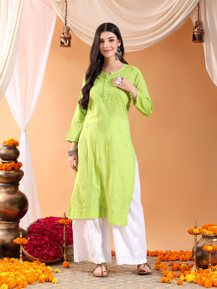 Deepika Chikankari Cotton Straight Kurta