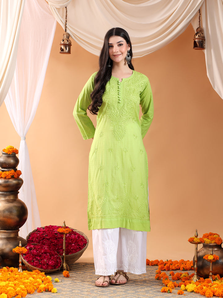 Deepika Chikankari Cotton Straight Kurta