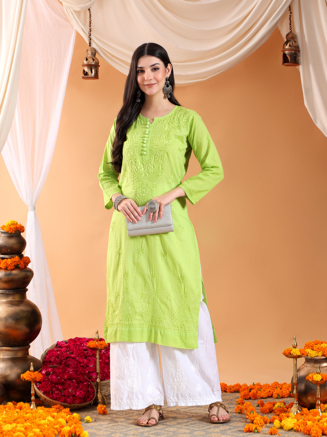Deepika Chikankari Cotton Straight Kurta