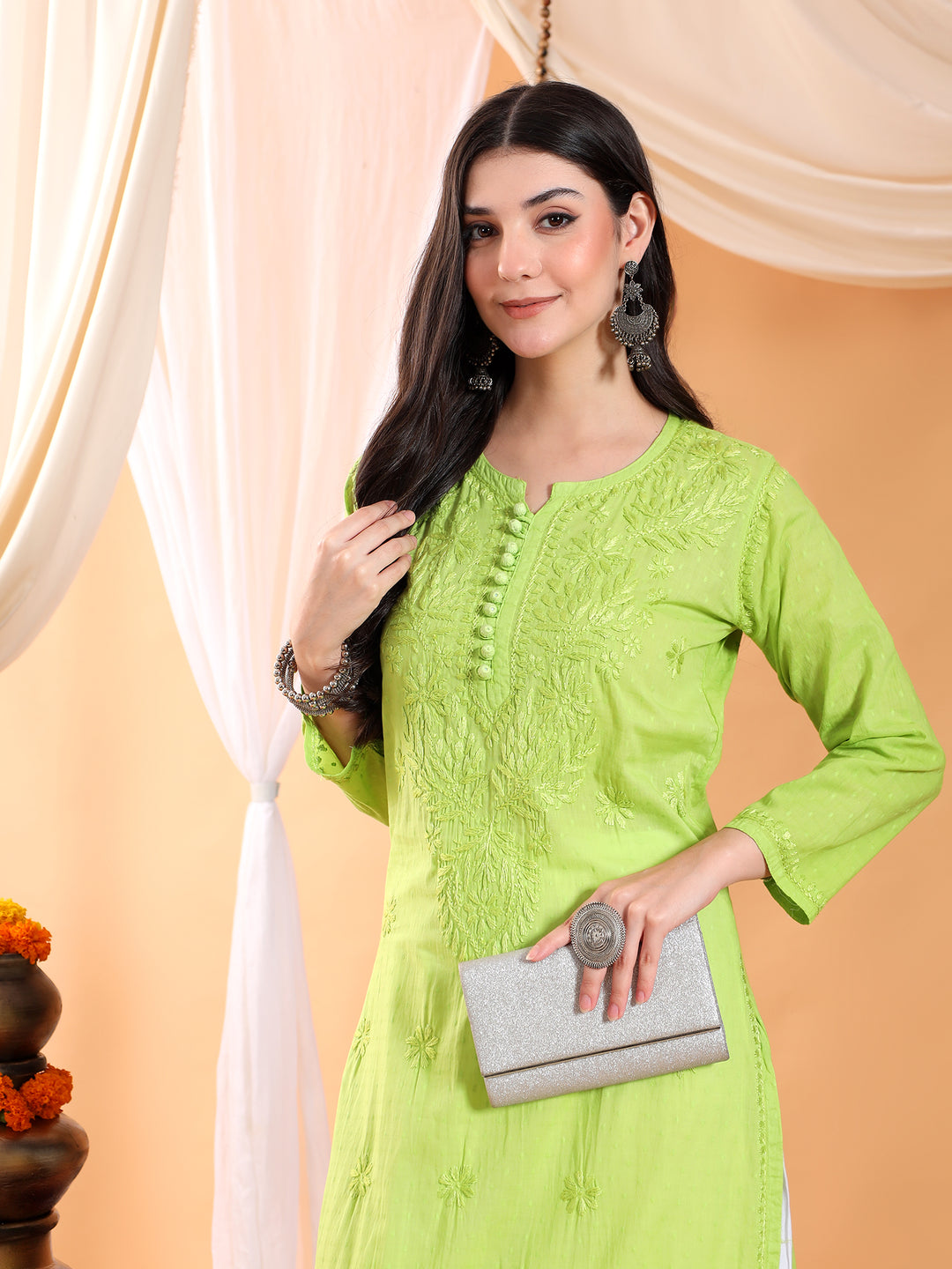 Deepika Chikankari Cotton Straight Kurta