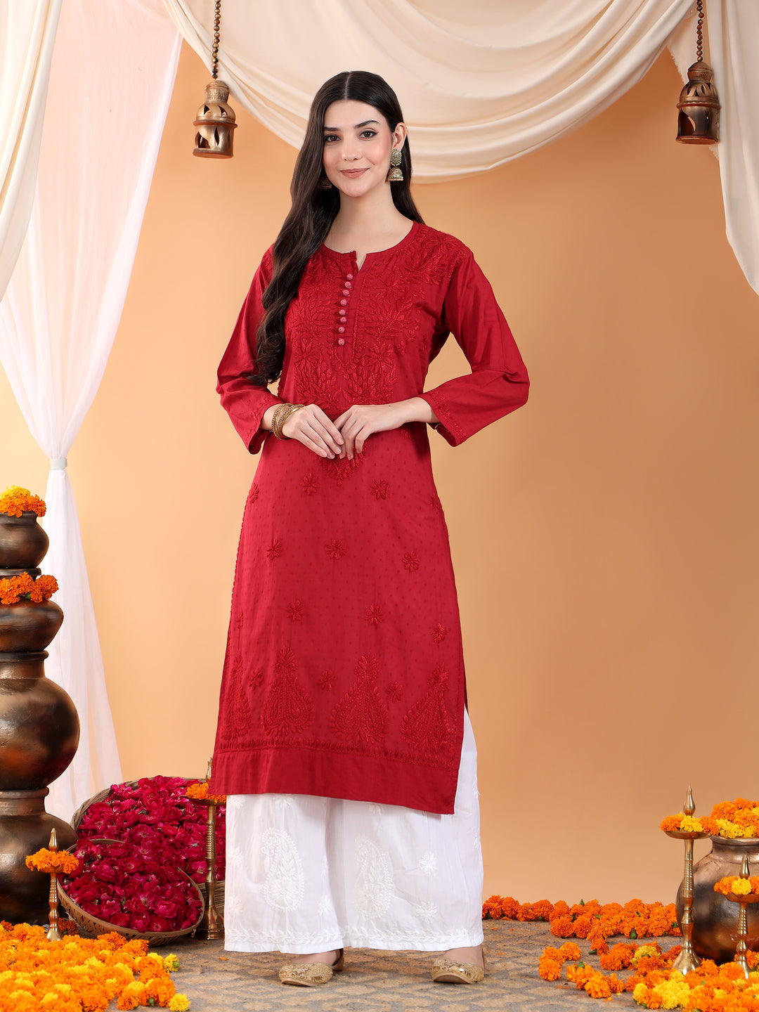Deepika Chikankari Cotton Straight Kurta