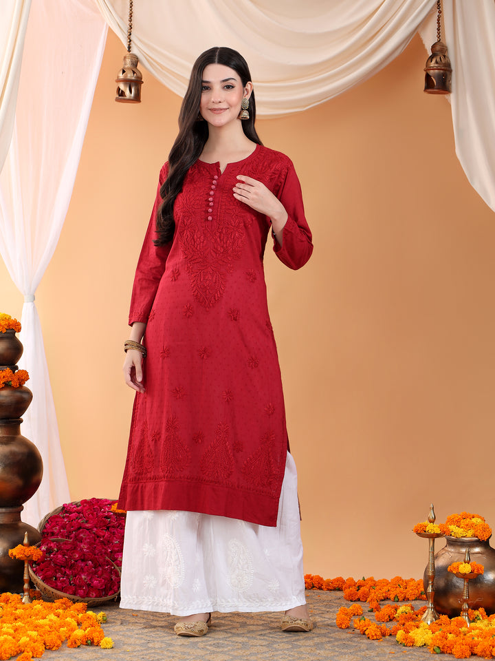 Deepika Chikankari Cotton Straight Kurta