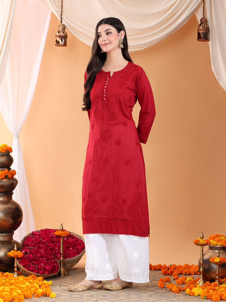 Deepika Chikankari Cotton Straight Kurta