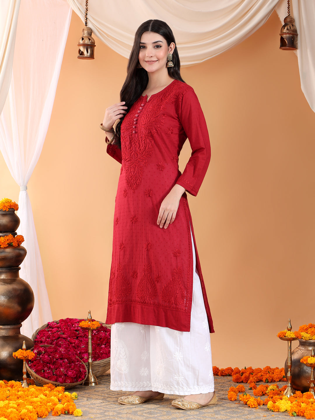 Deepika Chikankari Cotton Straight Kurta