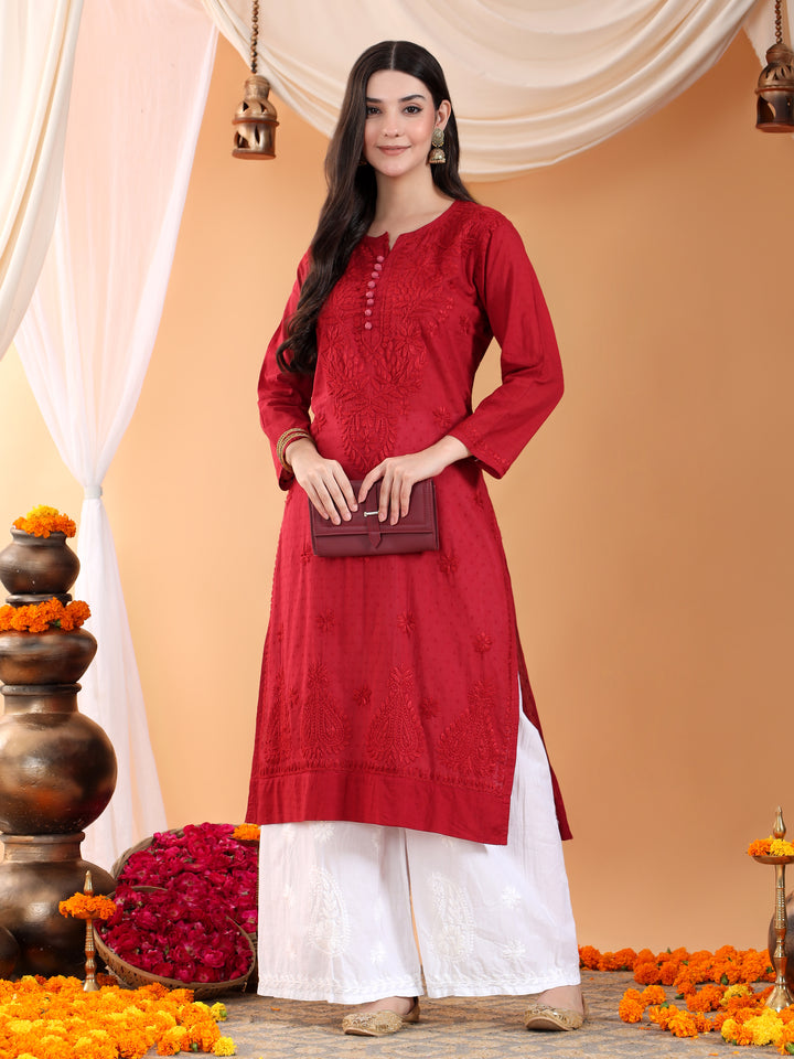 Deepika Chikankari Cotton Straight Kurta