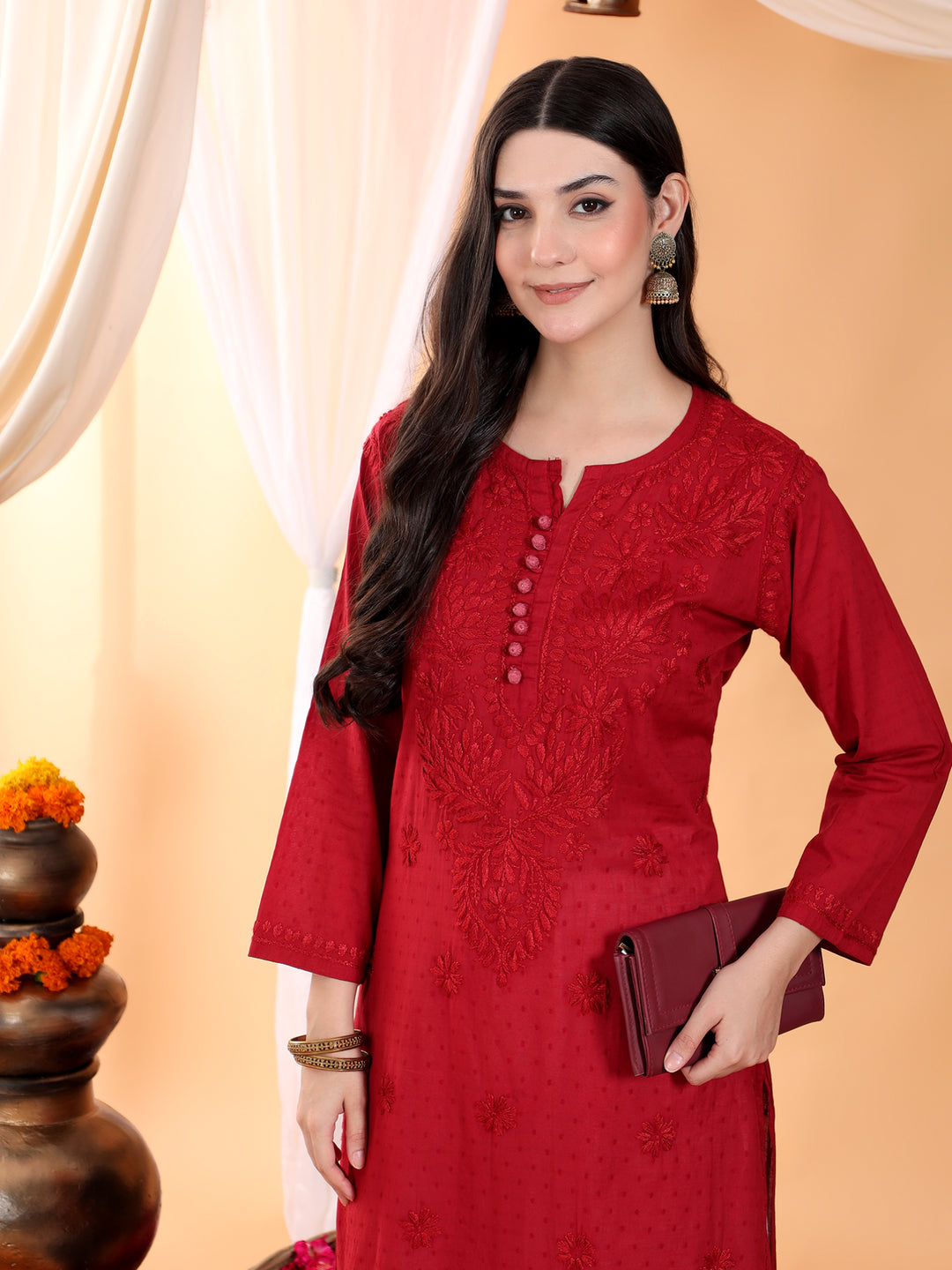Deepika Chikankari Cotton Straight Kurta