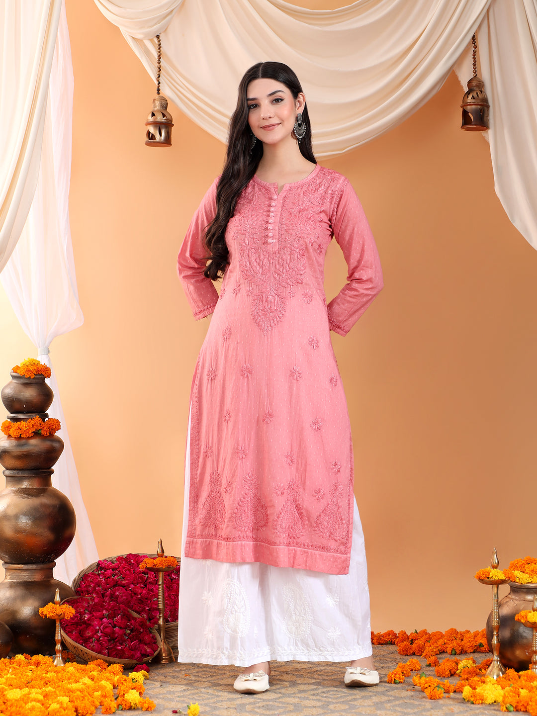 Deepika Chikankari Cotton Straight Kurta