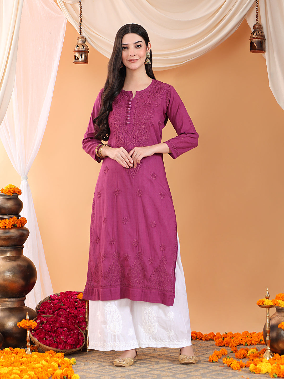 Deepika Chikankari Cotton Straight Kurta