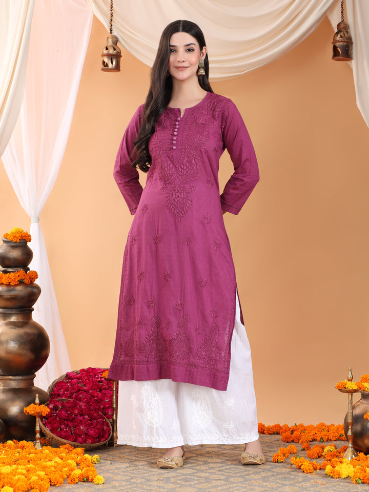 Deepika Chikankari Cotton Straight Kurta