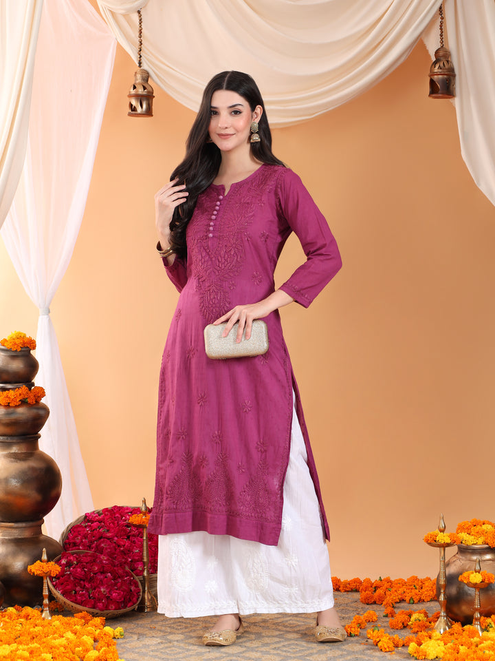 Deepika Chikankari Cotton Straight Kurta
